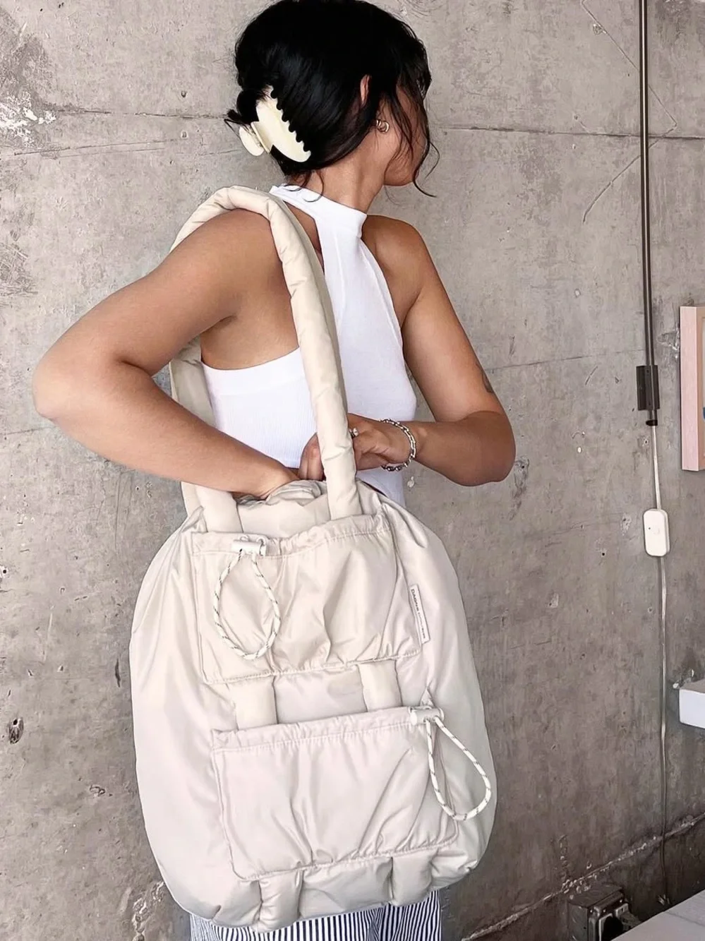 Dagne Dover Kal Puff Drawstring Tote Moonbeam